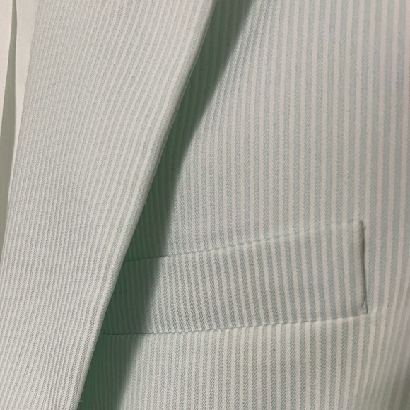 Beautiful (like new) Tahari 1 button blazer very light (mintish) green and white - Picture 11 of 12